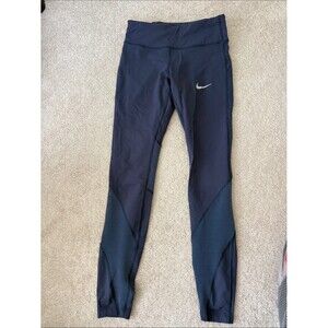 Nike Navy and Black Performance Leggings with Reflective Swoosh